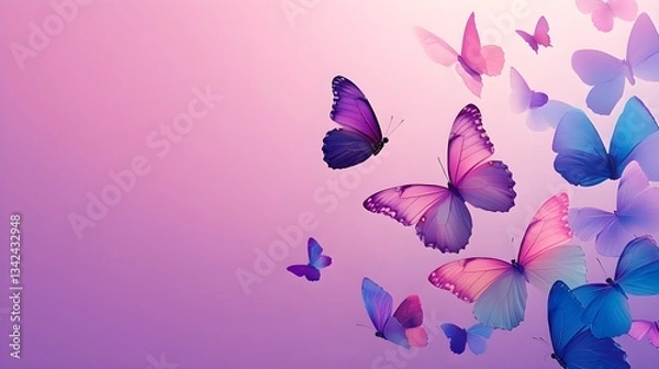 Fototapeta Colorful butterflies fluttering in a gentle breeze against a soft pastel background in a serene setting