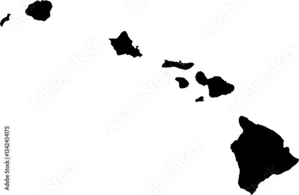 Fototapeta A black and white outline map of Hawaii showing all county divisions and boundary lines.
