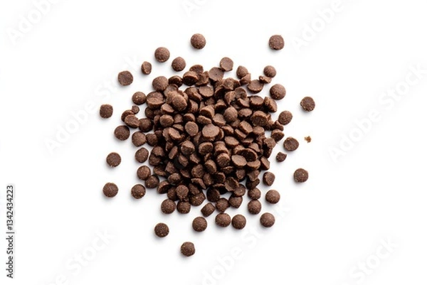 Fototapeta Layered arrangement of small brown pet food kibbles scattered on a white surface : Generative AI