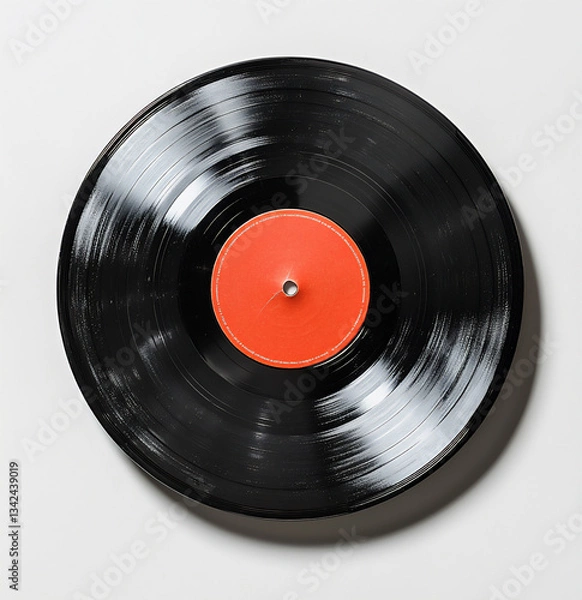 Fototapeta vintage black vinyl record with a red label on a white background,