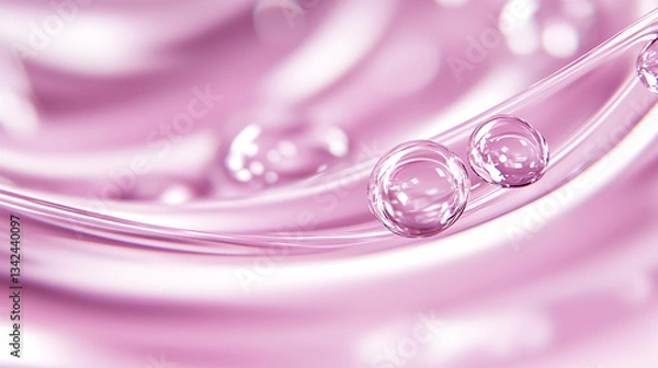 Fototapeta Close-up of pink liquid with bubbles, abstract texture.