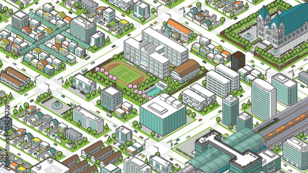 Obraz 俯瞰から見た立体の街並みベクターイラスト