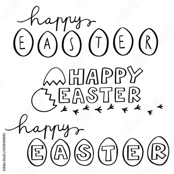 Fototapeta happy easter wishes monochrome hand drawn header   original typographic text with illustrated elements
