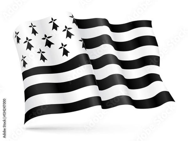 Obraz Vector flag of Brittany, France waving on wind
