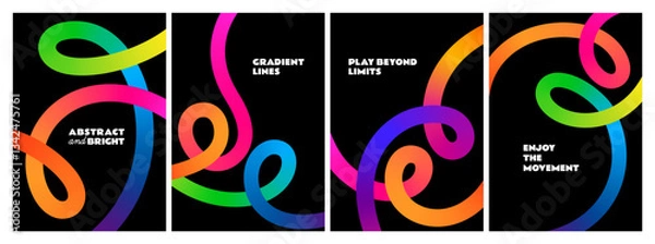 Obraz Backgrounds with Abstract Color Lines. Wave Color Shapes Pattern. Rainbow Colored Fluid Graphic Elements. Posters with 3D Wavy and Spiral Ribbons