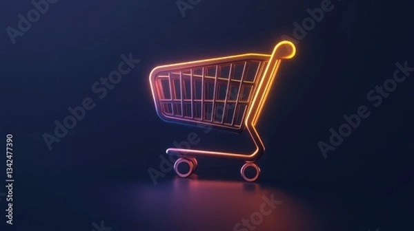Fototapeta Glowing Shopping Cart Icon Neon Light Design for Ecommerce and Retail Concepts