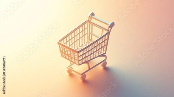 Fototapeta Shopping Cart in Soft Lighting Minimalist Design for Retail and Ecommerce Concepts