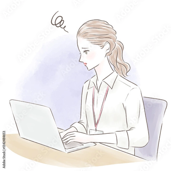 Obraz 残業でパソコン作業をする疲れたキャリアウーマン
背景あり