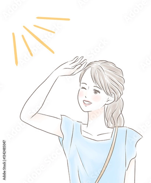 Obraz 太陽に手をかざして楽しそうにお出かけする女性