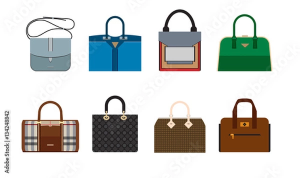 Fototapeta Woman luxury bag icons. Colorful vector set on white background