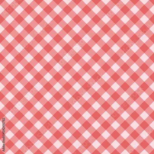 Fototapeta Red diagonal gingham seamless pattern. Checkered texture for napkin, blanket and throw. Textile square geometric background.