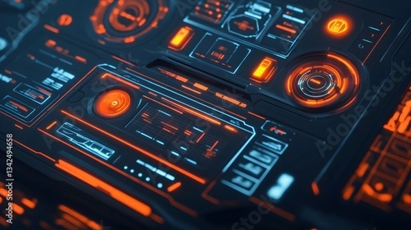 Fototapeta Futuristic Orange and Blue Digital Control Panel Interface