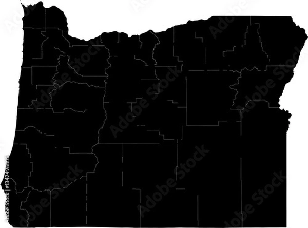 Fototapeta A black and white outline map of Oregon featuring all county borders and state lines.