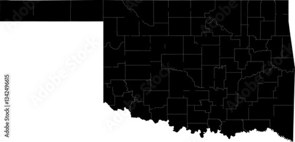 Fototapeta A black and white outline map of Oklahoma showing state divisions and county borders.
