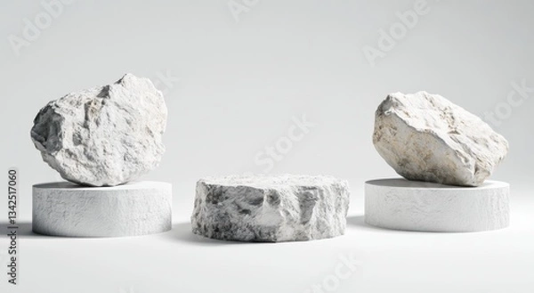 Obraz Modern Minimalist Display with White Rocks on Circular Bases