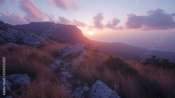 Fototapeta A peaceful hike through South Africas Table Mountain with panoramic views