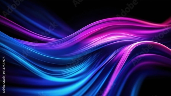 Fototapeta Abstract blue and purple liquid wavy shapes futuristic banner. Glowing retro waves background