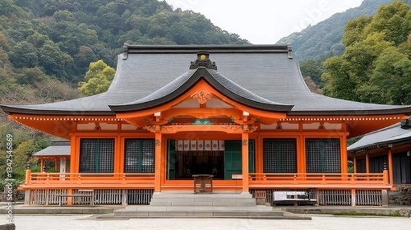Fototapeta Exploring Japans Kumano Kodo trail with ancient shrines and cedar forests 