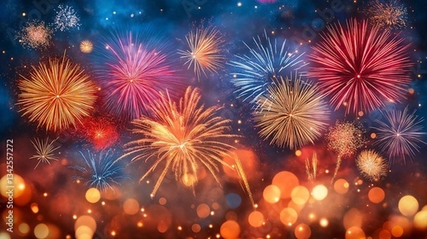 Obraz Colorful Fireworks Display: A Festive Explosion of Bright Light Shows in the Night Sky