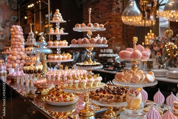 Fototapeta Colorful dessert display featuring an array of sweet treats in a vibrant setting at a celebration event