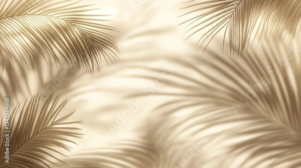 Fototapeta Elegant Tropical Palm Leaves with Gold Background: Nature-Inspired Exotic Foliage for Minimalist and Artistic Backdrop
