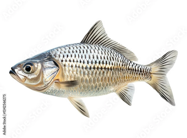 Fototapeta Silver Fish with Shiny Scales and Detailed Body Structure in Profile View