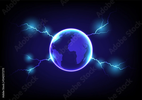 Fototapeta Abstract background with futuristic voltage lightning