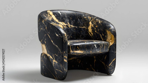 Fototapeta Luxury Black and Gold Marble Armchair in Studio Elegant Interior Design Stock Photo
