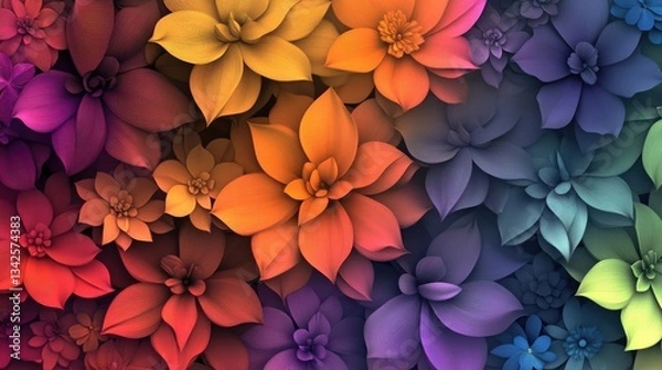 Obraz Vibrant Rainbow Colored Flowers Close Up Detailed Floral Background Images for Decorative Usage With Varied Colors and Detailed Petals for Print or Digital Display Purposes in Art Designs