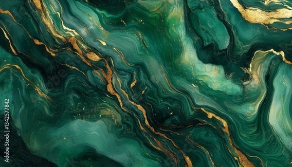 Fototapeta Elegant green marble with gold veins – luxurious natural stone texture