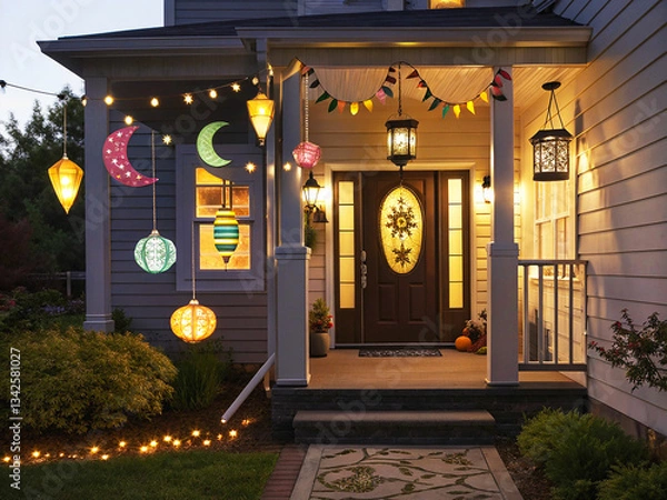 Obraz Charming Entryway with Hanging Lanterns and Warm Lighting