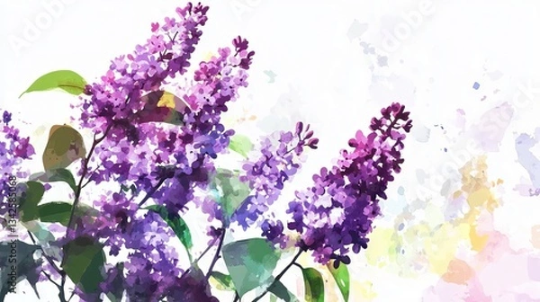Obraz watercolor lush branches of lilac, branches of lilac on white background is isolated