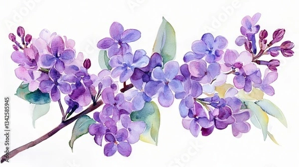Obraz watercolor lush branches of lilac, branches of lilac on white background is isolated