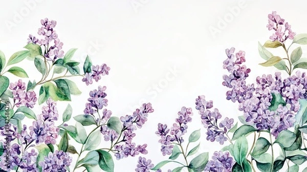 Obraz watercolor lush branches of lilac, branches of lilac on white background is isolated