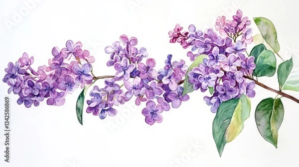 Obraz watercolor lush branches of lilac, branches of lilac on white background is isolated