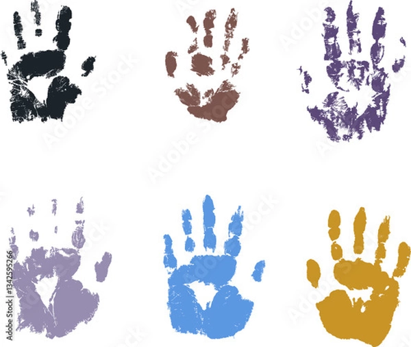 Fototapeta 
set of 6 colored handprints