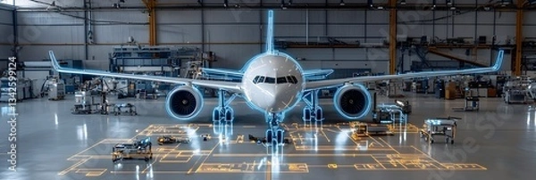 Obraz Expansive aircraft maintenance hangar equipped with state of the art diagnostic technology and specialized tools for efficient aircraft servicing and repairs