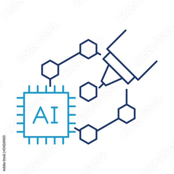 Obraz Nano Technology Vector Icon – Molecules with AI Chip Representing Nano-Level Innovations, Advanced Materials, and Future Science