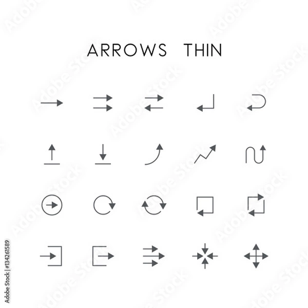 Fototapeta Arrows thin icon set - different elements, enter, back, upload, download, graph, refresh, log in, log out, zoom, move and others simple vector symbols. Website and design signs.