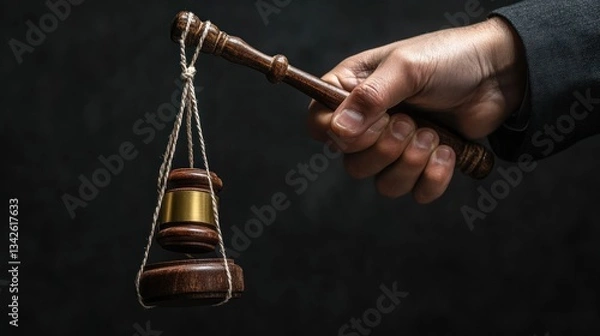 Obraz Precarious Balance, A Hand Holds Justice Hanging by a Thread
