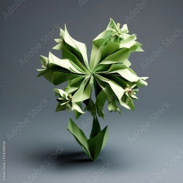 Fototapeta an AI Image Generator, Intricate Origami Flower Arrangement on a Minimalistic Gradient