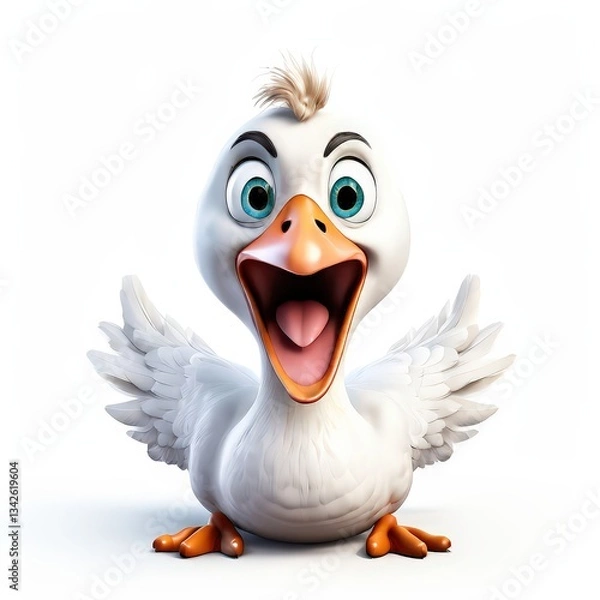 Fototapeta an AI Image Generator, Goose With Amazed Expression and Open Beak Facing Forward