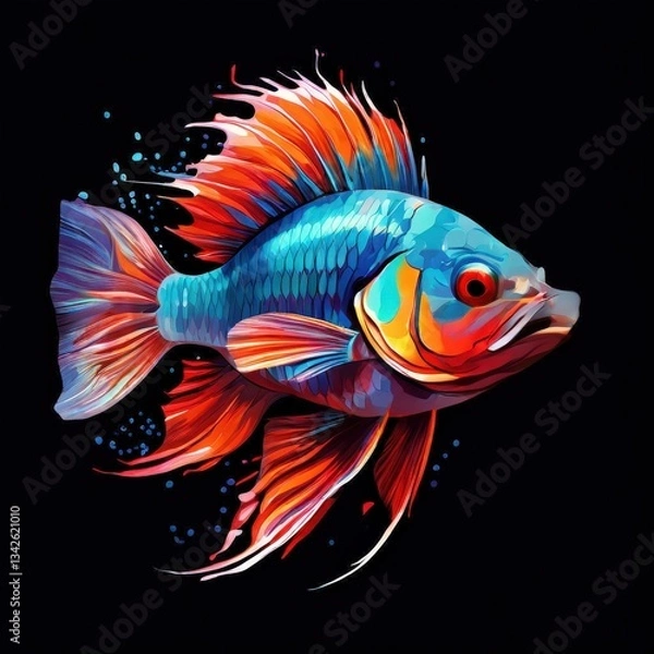 Fototapeta an AI Image Generator, Colorful Betta Fish Swimming Gracefully Against