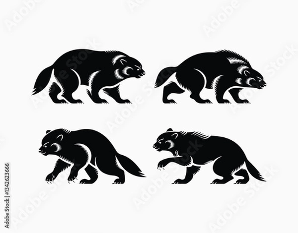 Fototapeta Elegant Wolverine Animal Silhouette EPS Vector Template on a White Background