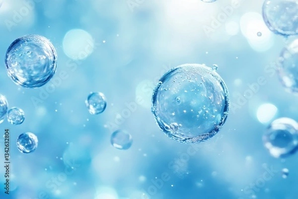 Fototapeta Transparent spheres are floating in a soft blue background