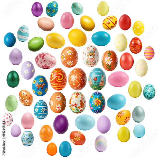 Fototapeta Colorful Easter Eggs Set with Decorative Patterns Perfect for Holiday Celebrations on a Clear Background