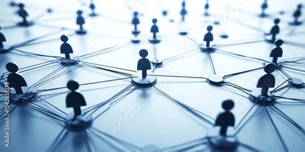 Obraz Small figures connected by lines representing a digital network