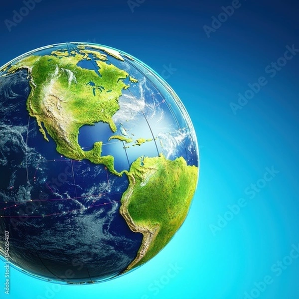 Fototapeta A Vibrant Globe Pulsating with Global Connections Showcasing North and South America in Vivid Detail and Bright Colors