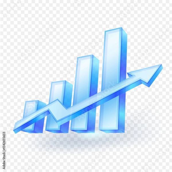 Fototapeta 3D Stock Market Business Graph Icon. Transparent Glass Material. Marketing Concept. Isolated Vector Illustration file.