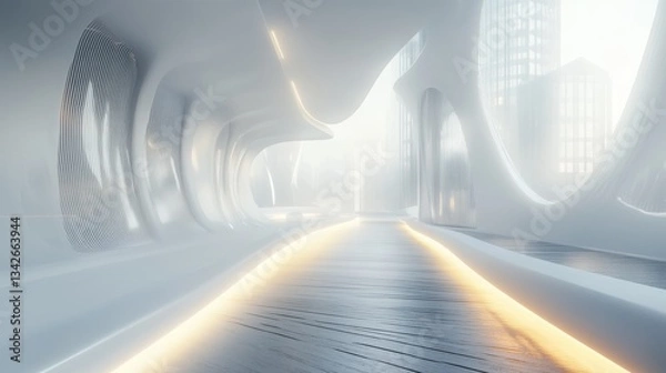 Fototapeta dynamic light pathways through urban grid, abstract city connections, flowing energy streams, modern architectural elements, ambient occlusion, sci-fi aesthetic, volumetric fog effects, professional